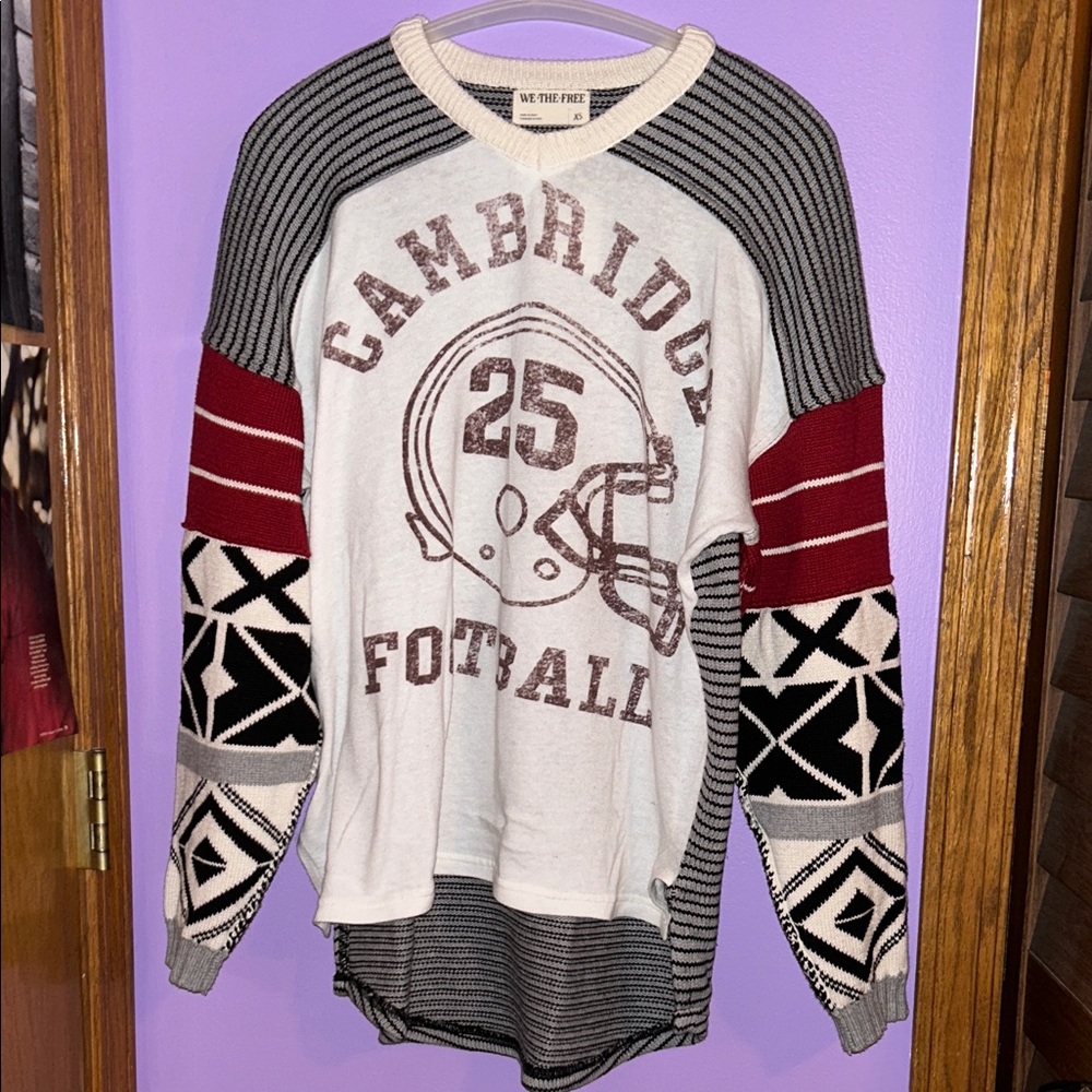 NWT We The Free Multicolor Football Sweater size XS